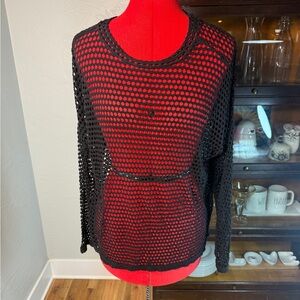 Bobeau Black Mesh Sheer Pullover Long Sleeve Top Grunge Size M